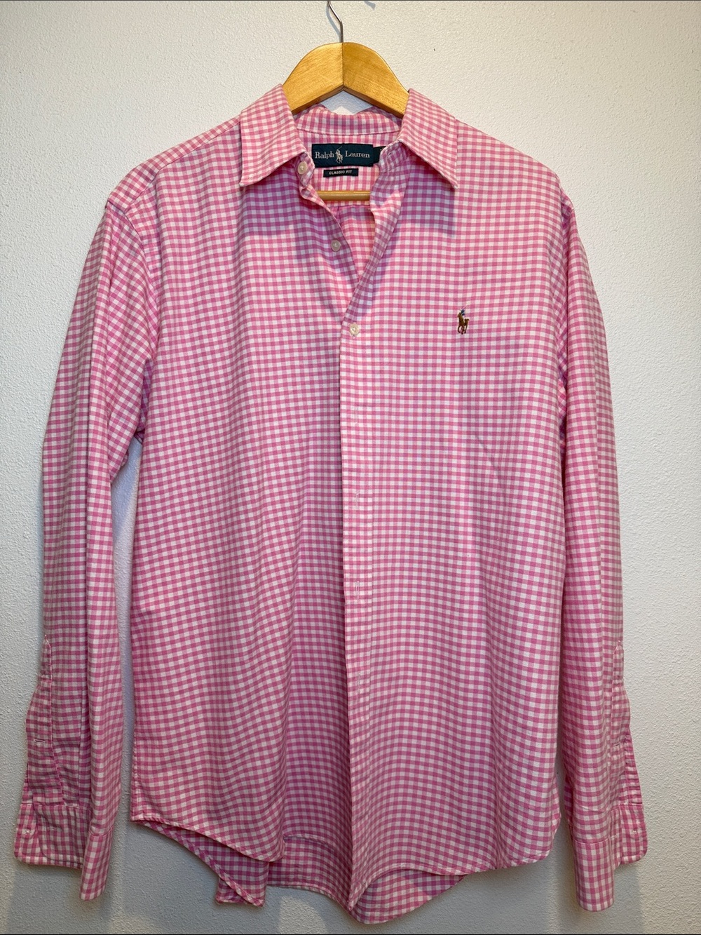 Ralph Lauren Pink Gingham Button-Down Shirt Size Large Classic Fit